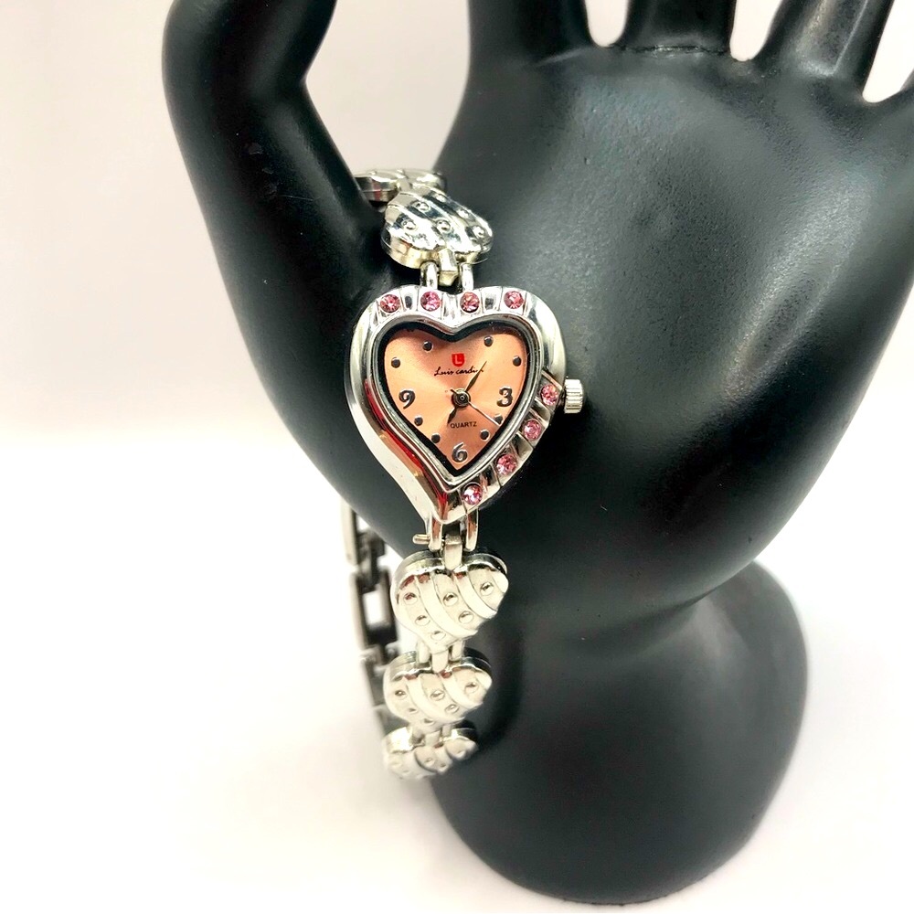 Luis Cardini Heart-Shaped Silver and Pink Watch